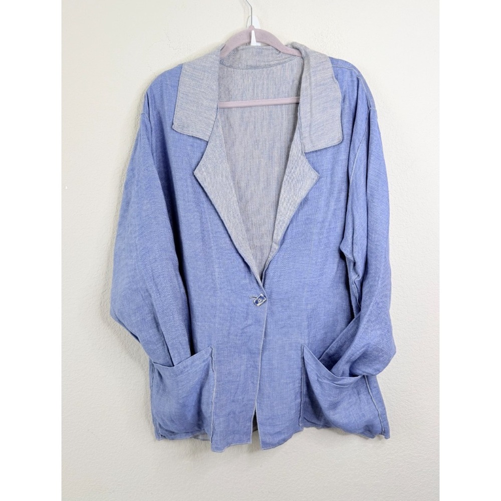Holte Reversible Linen Jacket Sz 3 XL? Blue Gray One Button Blazer Made In USA